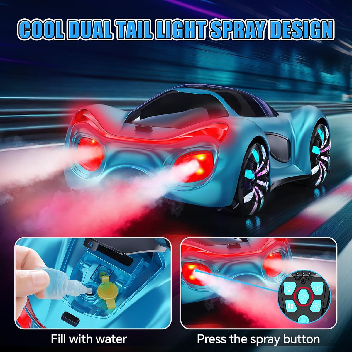 Remote Control Car, RC Car, Boys Toys, EV Sports Car with charger station, with sport light and water steam smoke