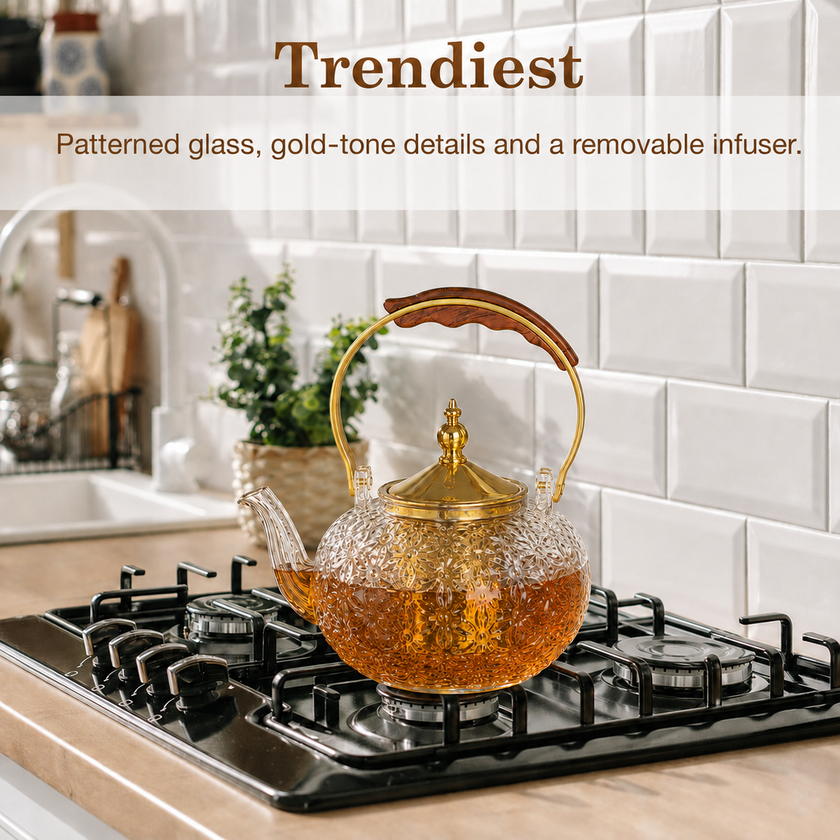 Glass Teapot with Removable Stainless Steel Infuser, herbal teapot