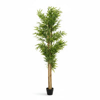 180 cm artificial bamboo tree with narrow green leaves and several bamboo-style canes in a black pot on a white background.