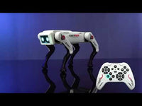 Trendiest intelligent robot dog toy with remote control, featuring silver plastic design, glowing eyes, and AI functions.