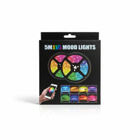 Trendiest 5-meter RGB LED mood light strip packaging with smartphone app control interface shown on the box