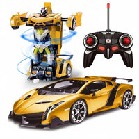Trendiest Changeable Force Ares RC transforming robot car in yellow, shown in both sports car and robot modes.