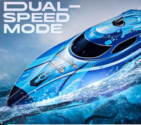 Trendiest blue high-speed remote control racing boat with aerodynamic design and dual-speed mode cutting through water