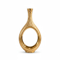 Trendiest brushed gold ceramic vase with a modern hollow circle design and textured finish for home decor
