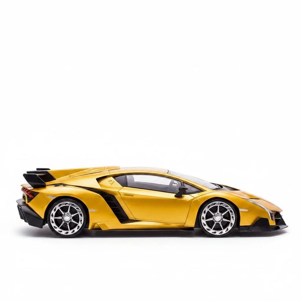 Trendiest Changeable Force Ares RC transforming robot car in metallic gold sports car mode, side view.