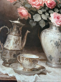 Trendiest Classic Europe Vase wall art featuring 3D embossed roses, teapot, and teacup on premium TPU leather.