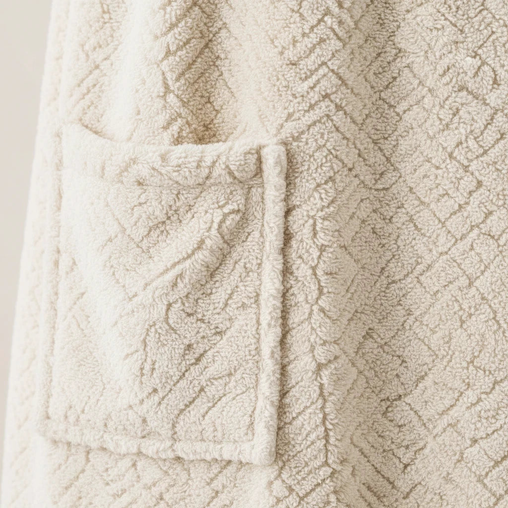 Trendiest beige nanofiber and cotton blend bath skirt with textured herringbone pattern and convenient side pocket