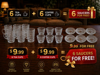 Trendiest 18-piece glass tea and coffee cup set with matching saucers featuring elegant embossed geometric patterns.