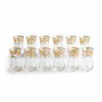 Trendiest set of 6 clear glass tea cups with tulip silhouettes and gold Arabic calligraphy.