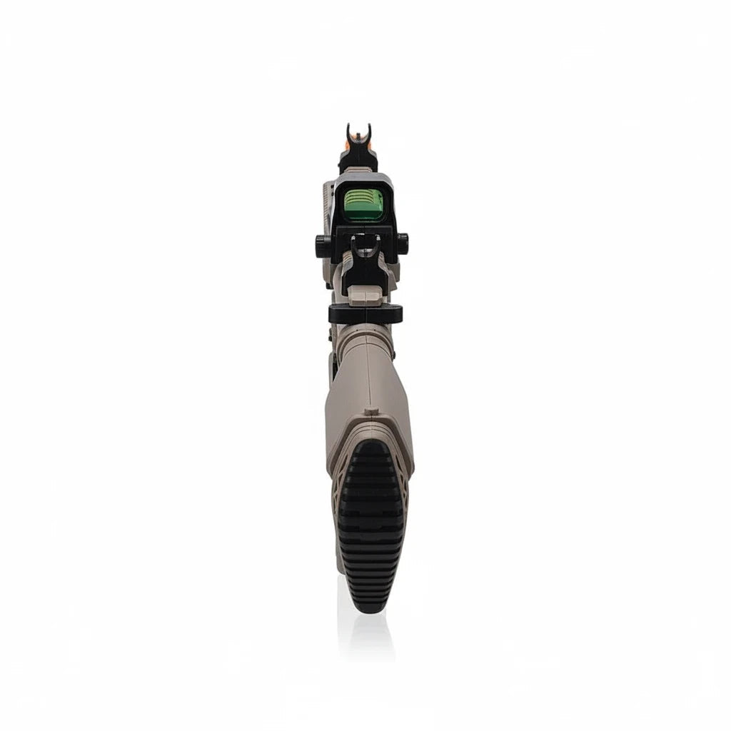 Trendiest laser target blaster toy for adult practice, featuring a tan body and tactical sight on a white background.
