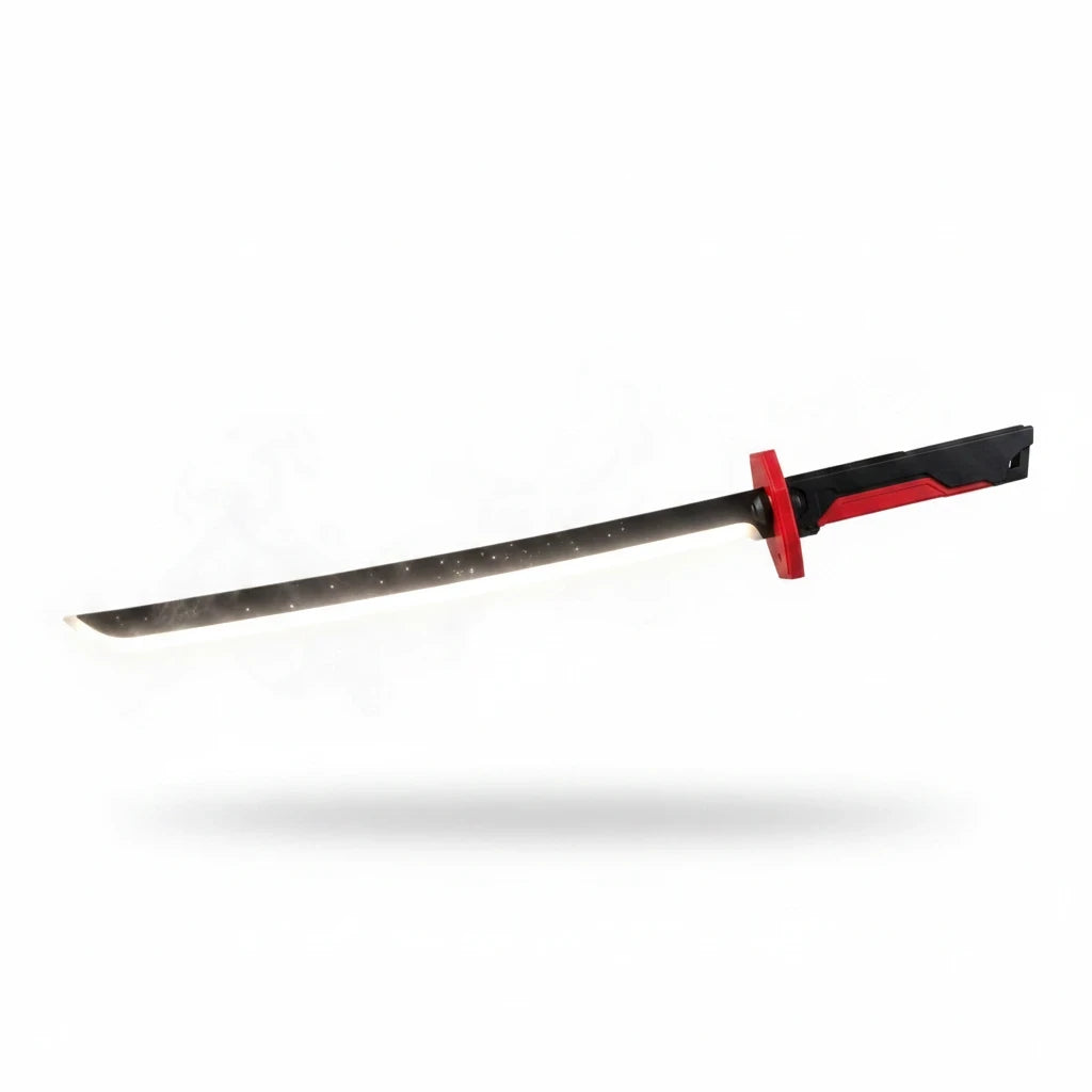 Trendiest LED light-up toy katana sword with a glowing blade and black handle featuring red accents for cosplay.