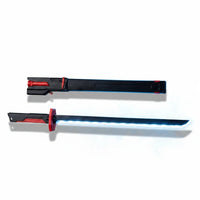 Trendiest LED light-up toy katana sword with a glowing blade, black and red handle, and matching protective scabbard.