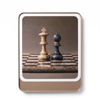 Trendiest luxury 3D chess triptych wall art with cream embossed leather panels, flat-lay view.
