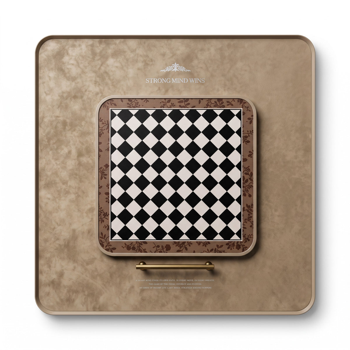 Trendiest luxury 3D chess triptych wall art with retro-tone embossed leather panels, flat-lay view.