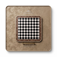 Trendiest luxury 3D chess triptych wall art with retro-tone embossed leather panels, flat-lay view.
