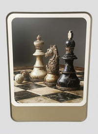 Trendiest luxury 3D chess triptych wall art displayed above a modern living-room sideboard.