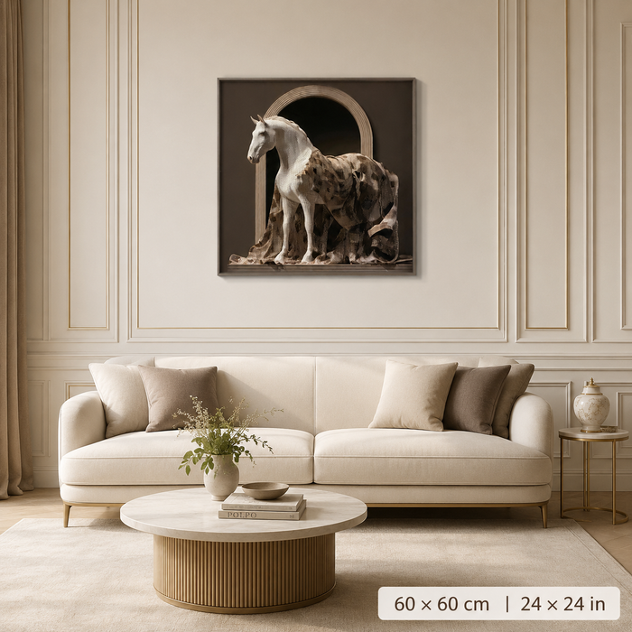 Trendiest Majestic White Horse 3D glazed micro-carving leather wall art, 60 × 60 cm