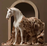 Trendiest Majestic White Horse 3D wall art featuring a wireframe horse sculpture draped in patterned beige fabric.