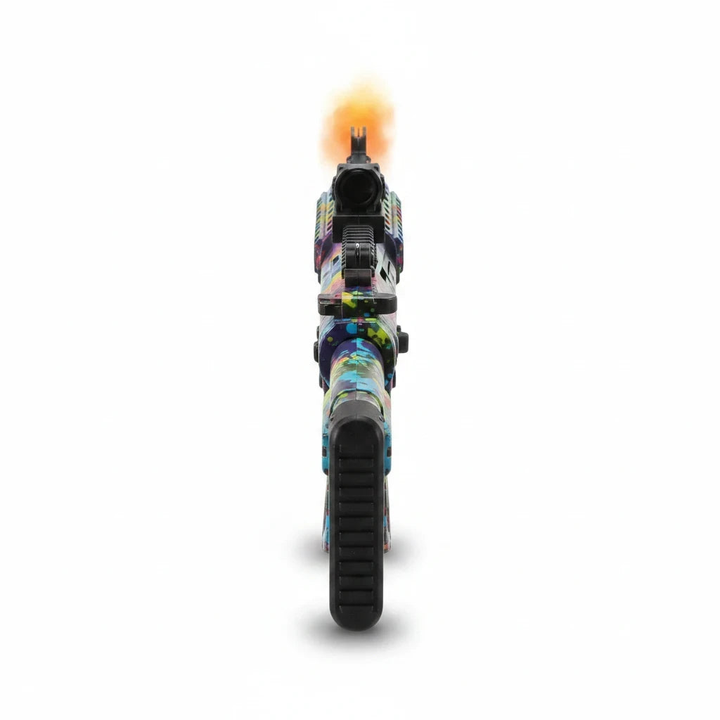 Trendiest tactical toy rifle with colorful camouflage finish and realistic orange light effect from the barrel