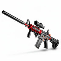 Trendiest target blaster toy in black and red with a mounted scope and long barrel for precision practice