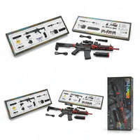 Trendiest target blaster practice toy set with red and black rifle, accessories, and packaging box for adult games.